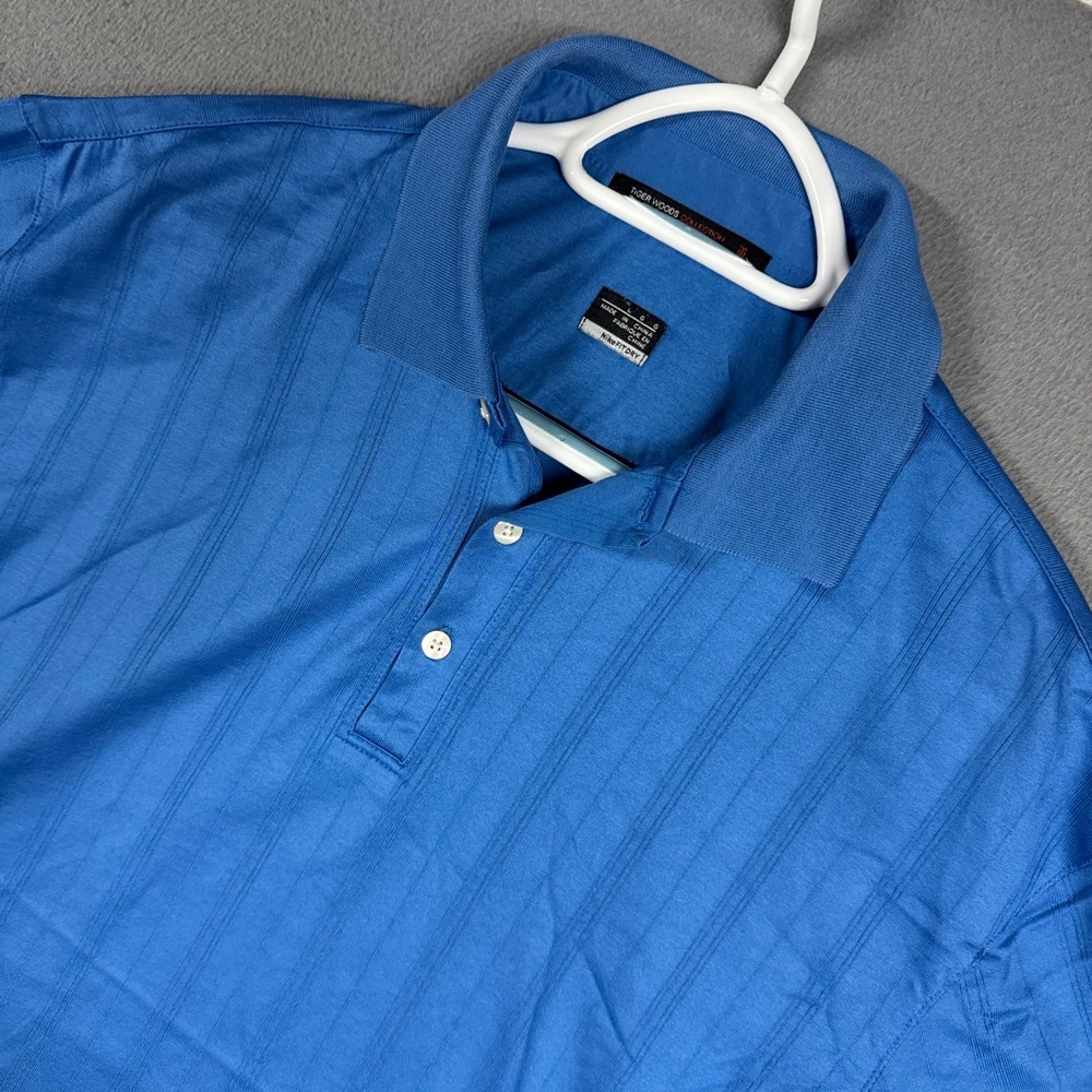 Nike Polo Shirt Mens Large Blue Striped Tiger Woods Collection Fit Dry Golf